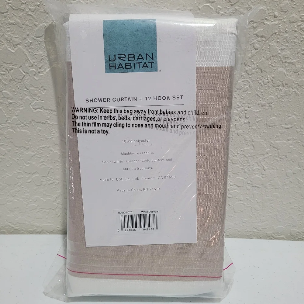 Urban Habitat Tan Striped Shower Curtain Set